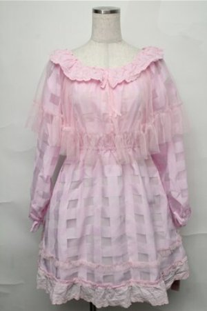 画像: Swankiss / チュール重ねチェックワンピース  ピンク S-25-09-03-048-CA-OP-HR-ZS