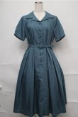 画像1: F&A / 縫いとめタック開衿シャツワンピース  ブルーグリーン S-25-09-03-057-LO-OP-HR-ZS (1)