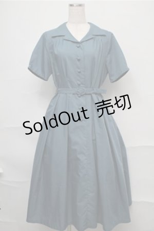 画像: F&A / 縫いとめタック開衿シャツワンピース  ブルーグリーン S-25-09-03-057-LO-OP-HR-ZS