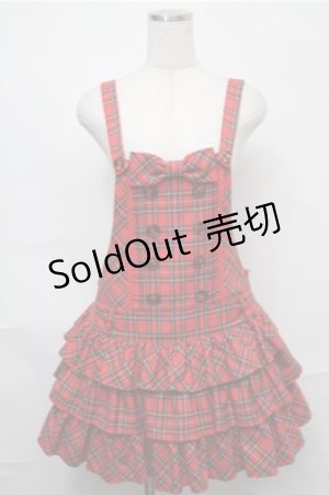 画像: Angelic Pretty / スクールタータン3段フリルサロペット  赤 S-25-09-03-060-AP-OP-AS-ZS