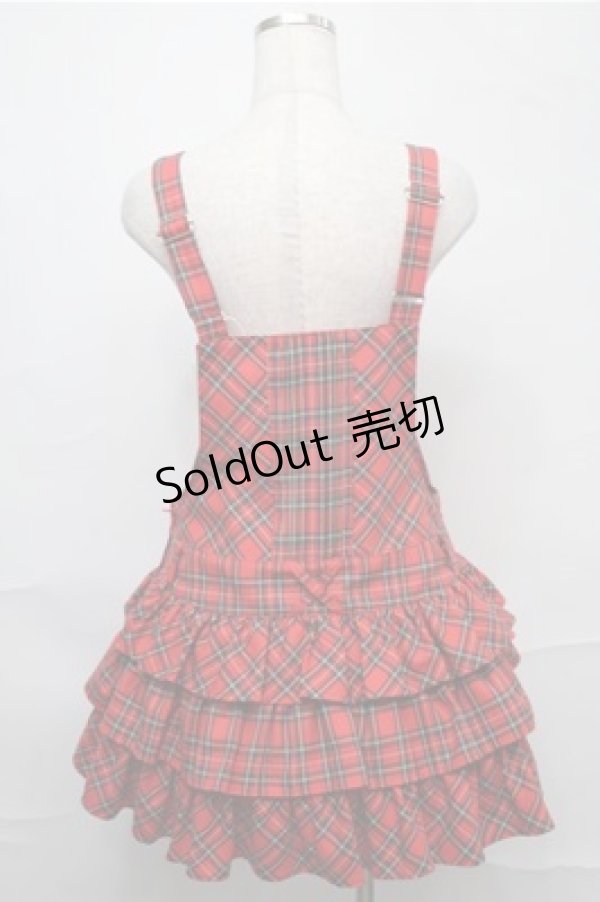 画像2: Angelic Pretty / スクールタータン3段フリルサロペット  赤 S-25-09-03-060-AP-OP-AS-ZS (2)