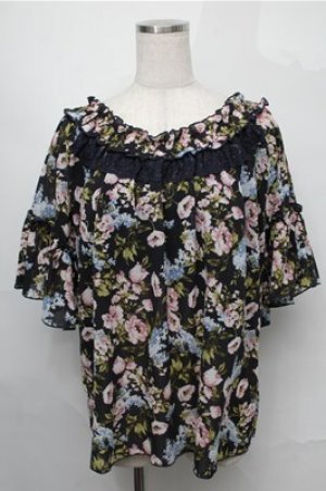 画像: axes femme / 花柄シフォンットップス  紺 S-25-09-03-020-AX-TO-ET-ZS