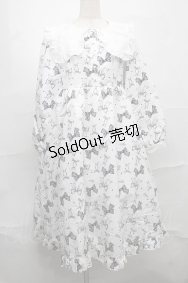画像1: Lovely Tency / 眞白ありすコラボ/リボンプリントワンピース LL 白 S-25-09-04-044-LO-OP-AS-ZS (1)