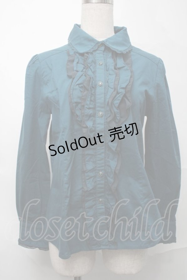 画像1: axes femme / リボンタイ付きフリルブラウス  グリーン S-25-09-04-023-AX-TO-AS-ZS (1)