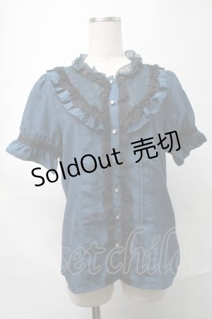 画像: axes femme / スタンド襟レースブラウス  グリーン S-25-09-04-024-AX-BL-AS-ZS