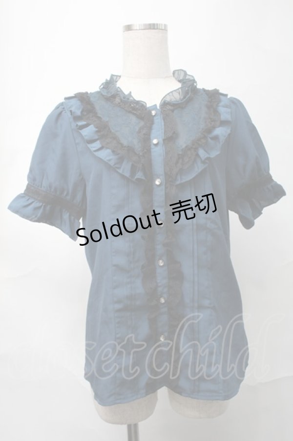 画像1: axes femme / スタンド襟レースブラウス  グリーン S-25-09-04-024-AX-BL-AS-ZS (1)