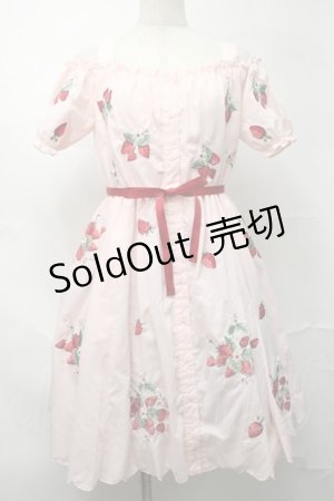 画像: Ank Rouge / ストロベリー刺繍オフショルワンピース  ピンク S-25-09-04-031-CA-OP-HR-ZS