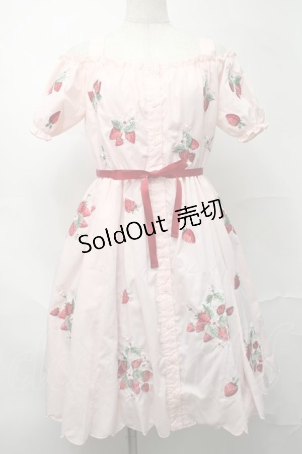 画像1: Ank Rouge / ストロベリー刺繍オフショルワンピース  ピンク S-25-09-04-031-CA-OP-HR-ZS (1)