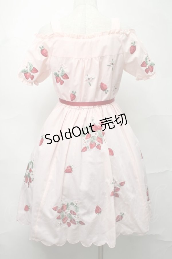 画像2: Ank Rouge / ストロベリー刺繍オフショルワンピース  ピンク S-25-09-04-031-CA-OP-HR-ZS (2)