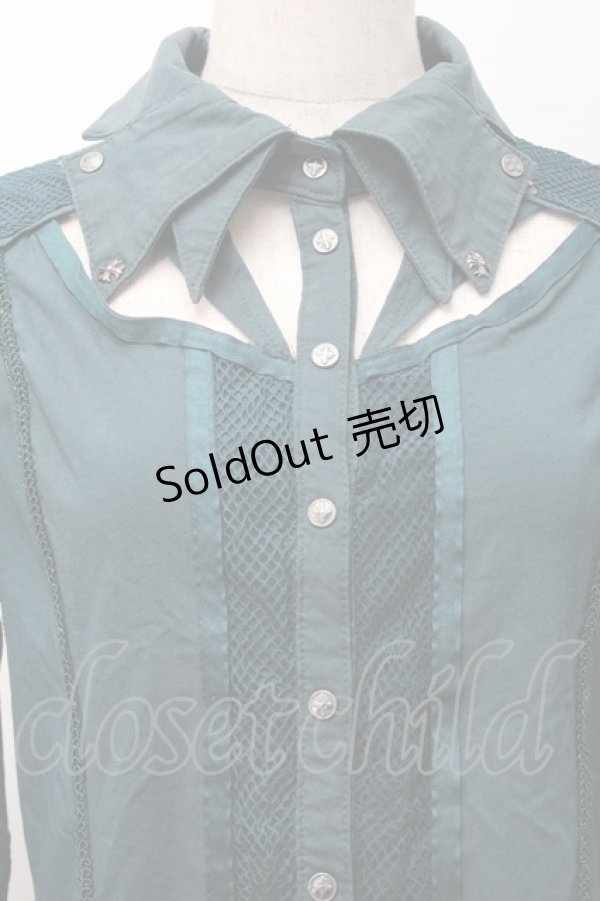 画像5: Ozz Croce / ネクタイ付きメッシュ切替ブラウス  グリーン S-25-09-05-032-OO-BL-SZ-ZS (5)