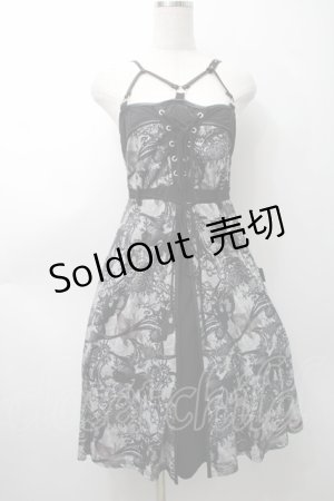 画像: Ozz oneste / 和柄プリントメッシュキャミワンピース  グレー S-25-09-05-035-OO-OP-SZ-ZS