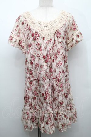 画像: axes femme / 花柄レースチュニック  ピンク S-25-09-05-005-AX-OP-HR-ZS
