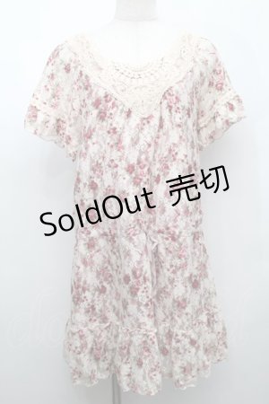 画像: axes femme / 花柄レースチュニック  ピンク S-25-09-05-005-AX-OP-HR-ZS