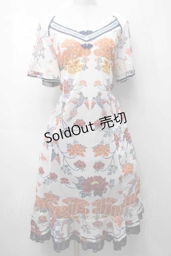 画像1: Ozz oneste / 鳳凰ｘ牡丹ptメッシュワンピース  白 S-25-09-05-044-OO-OP-AS-ZS (1)