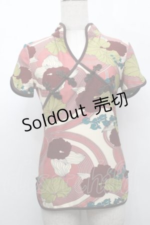 画像: Ozz On / チャイナデザインカットソー  ピンクｘグリーン S-25-09-05-006-OO-BL-HR-ZS