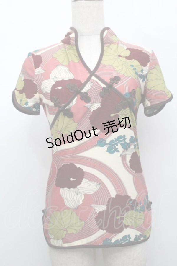 画像1: Ozz On / チャイナデザインカットソー  ピンクｘグリーン S-25-09-05-006-OO-BL-HR-ZS (1)