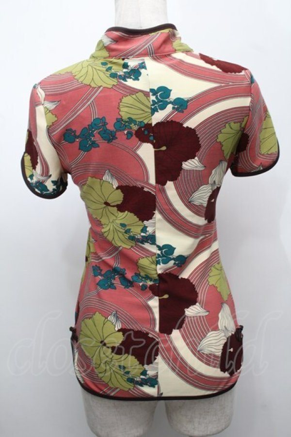 画像2: Ozz On / チャイナデザインカットソー  ピンクｘグリーン S-25-09-05-006-OO-BL-HR-ZS (2)