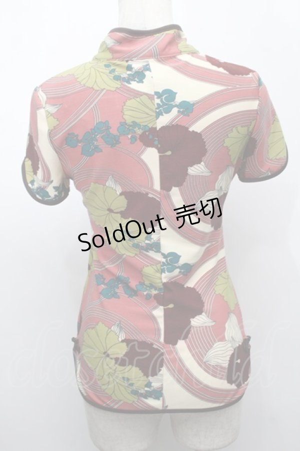 画像2: Ozz On / チャイナデザインカットソー  ピンクｘグリーン S-25-09-05-006-OO-BL-HR-ZS (2)