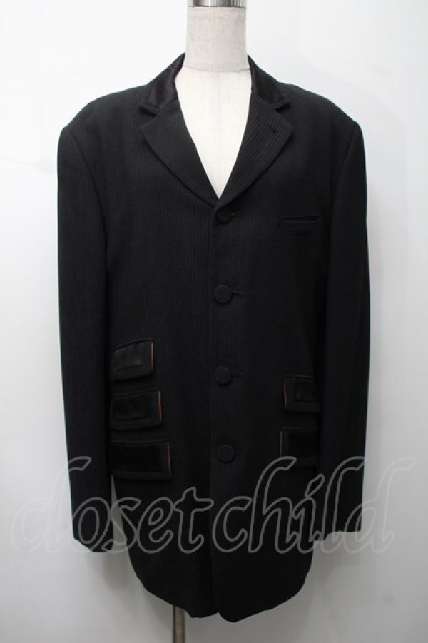 画像1: Jean Paul GAULTIER HOMME / ストライプテーラードジャケット 50 黒 S-25-09-05-023-GO-JA-AS-ZS (1)