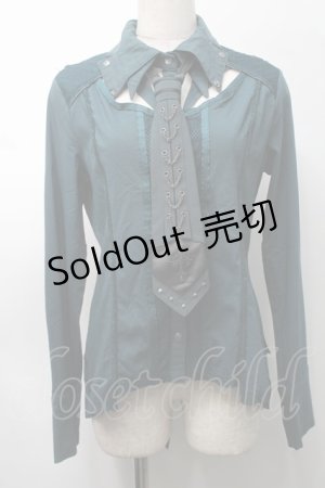 画像: Ozz Croce / ネクタイ付きメッシュ切替ブラウス  グリーン S-25-09-05-032-OO-BL-SZ-ZS