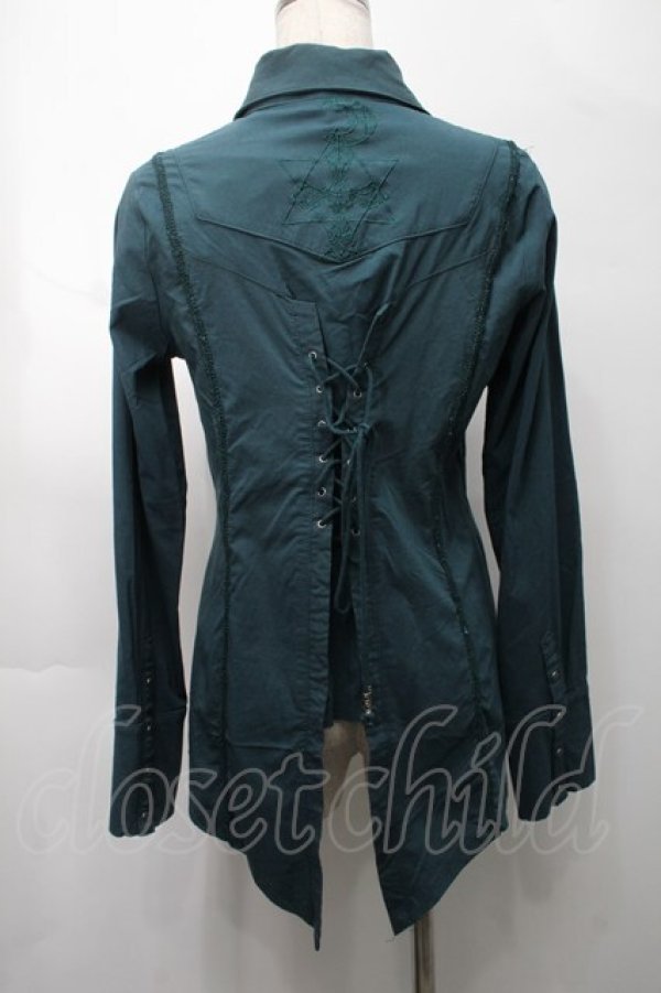 画像2: Ozz Croce / ネクタイ付きメッシュ切替ブラウス  グリーン S-25-09-05-032-OO-BL-SZ-ZS (2)