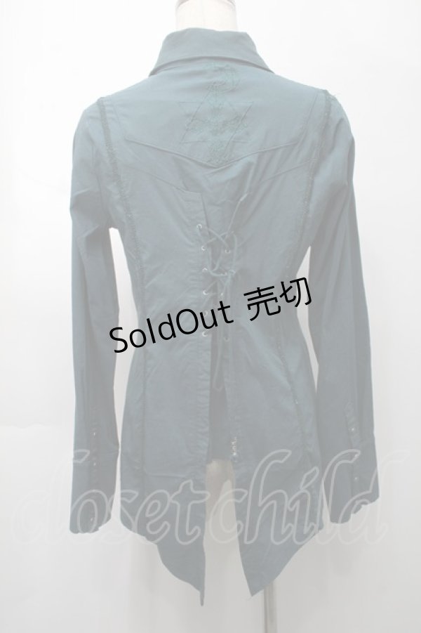 画像2: Ozz Croce / ネクタイ付きメッシュ切替ブラウス  グリーン S-25-09-05-032-OO-BL-SZ-ZS (2)