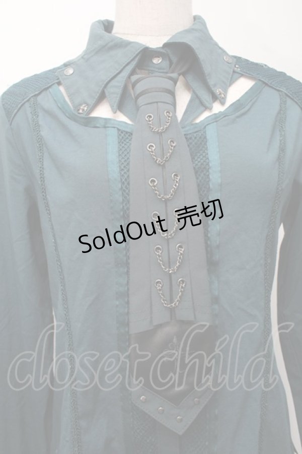 画像3: Ozz Croce / ネクタイ付きメッシュ切替ブラウス  グリーン S-25-09-05-032-OO-BL-SZ-ZS (3)