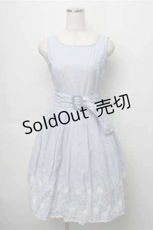 画像: Emily Temple cute /裾マーガレット刺繍ボーダーワンピース  サックス S-25-09-06-045-ET-OP-ET-ZS