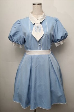 画像: axes femme POETIQUE / リボン刺繍ネクタイ付きワンピース  サックス S-25-09-06-046-AX-OP-AS-ZS