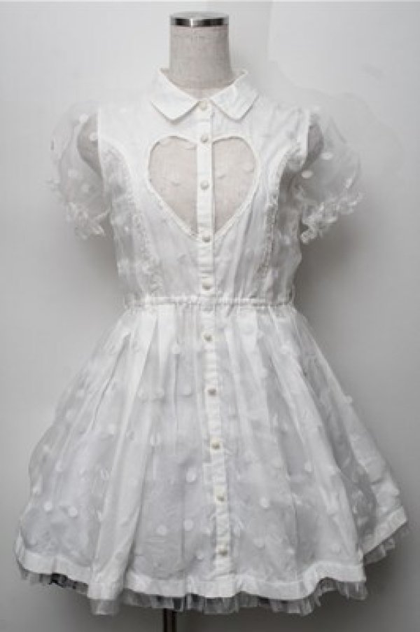 画像1: LIZ LISA / ドットチュールハートデザインワンピース  白 S-25-09-06-031-LO-OP-HR-ZT069 (1)