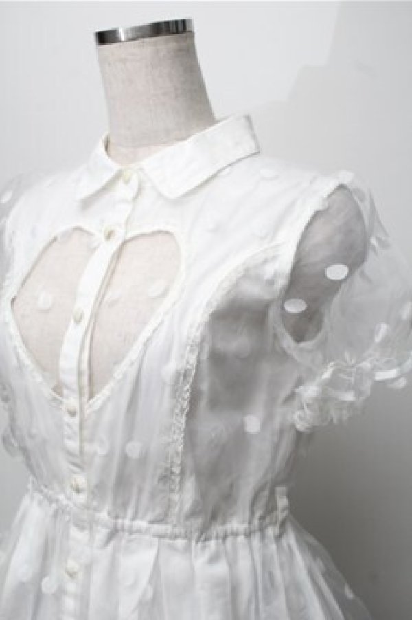 画像3: LIZ LISA / ドットチュールハートデザインワンピース  白 S-25-09-06-031-LO-OP-HR-ZT069 (3)