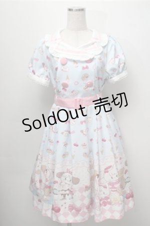 画像: axes femme kawaii / mikko illustration × axes femme KAWAII ダイナーカフェワンピース  サックス S-25-09-07-038-AX-OP-AS-ZS
