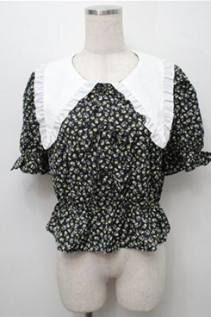画像: axes femme POETIQUE / ビッグフリル襟リボンブラウス  黒 S-25-09-07-020-AX-BL-AS-ZS
