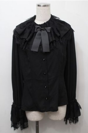 画像: AND ROMEO / 襟レースブラウス  黒 S-25-09-07-022-LO-BL-HR-ZS