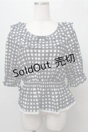 画像: axes femme kawaii / フリル襟シャーリングブラウス  黒ｘ白 S-25-09-07-031-AX-BL-AS-ZS