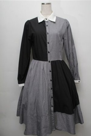 画像: axes femme POETIQUE / ストライプ切替シャツワンピース  グレーｘ黒 S-25-09-07-032-AX-OP-AS-ZS