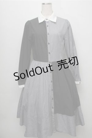 画像: axes femme POETIQUE / ストライプ切替シャツワンピース  グレーｘ黒 S-25-09-07-032-AX-OP-AS-ZS