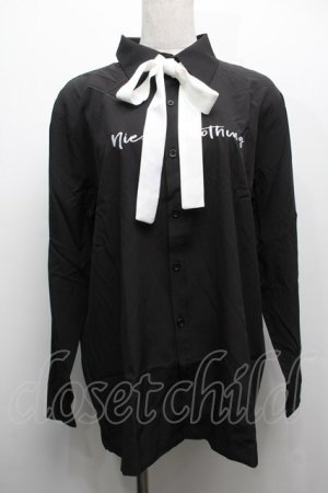 画像: NieR Clothing / ボウタイ付シフォンブラウス  黒ｘ白 S-25-09-10-022-PU-BL-HR-ZS