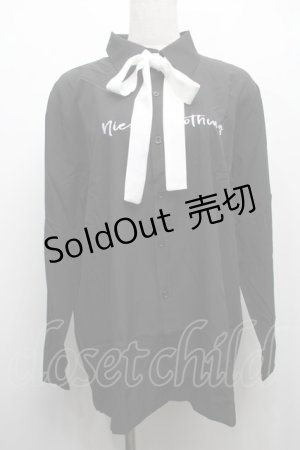 画像: NieR Clothing / ボウタイ付シフォンブラウス  黒ｘ白 S-25-09-10-022-PU-BL-HR-ZI