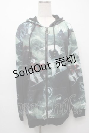 画像: NieR Clothing / 転写ZIPパーカー  グリーン S-25-09-10-033-PU-TO-HR-ZI