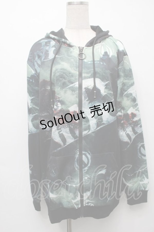 画像1: NieR Clothing / 転写ZIPパーカー  グリーン S-25-09-10-033-PU-TO-HR-ZI (1)