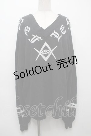 画像: REFLEM / ブランドロゴハイゲージVネックニット  黒ｘ白 S-25-09-10-034-PU-TO-AS-ZS