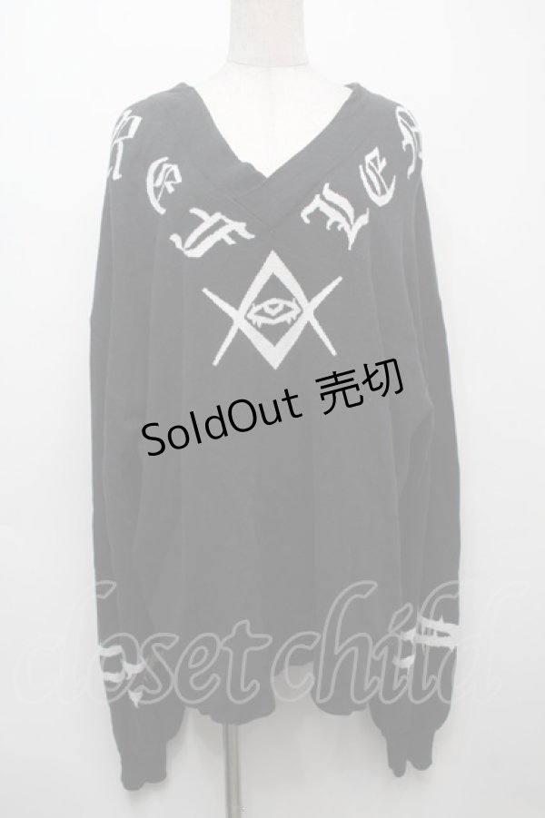 画像1: REFLEM / ブランドロゴハイゲージVネックニット  黒ｘ白 S-25-09-10-034-PU-TO-AS-ZS (1)