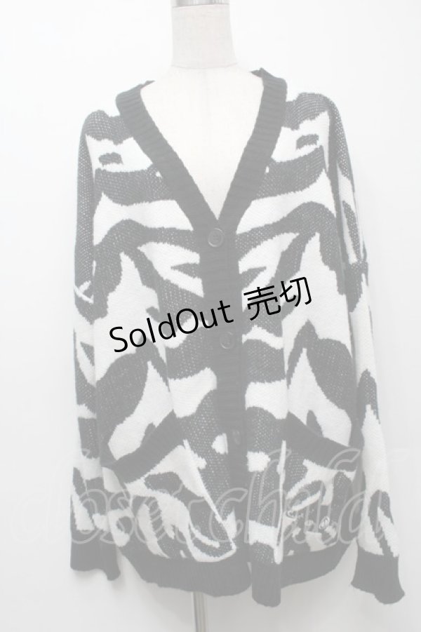 画像1: NieR Clothing / ゼブラ柄ニットカーディガン  黒ｘ白 S-25-09-10-035-PU-TO-HR-ZS (1)