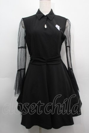画像: NieR Clothing / 刺繍チュール袖ワンピース  黒 S-25-09-11-044-PU-OP-HR-ZS