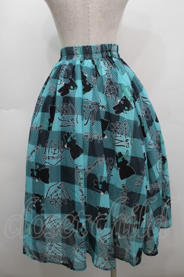 画像2: NieR Clothing / シエルプリントシフォンスカート  黒ｘグリーン S-25-09-11-060-PU-SK-HR-ZS (2)