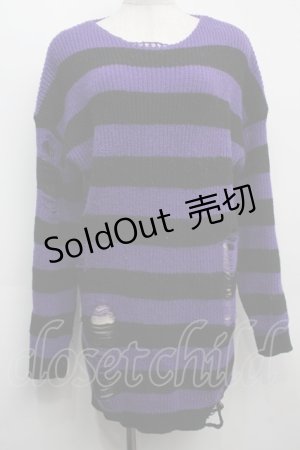 画像: NieR Clothing / ボーダーニット  黒ｘ紫 S-25-09-11-023-PU-TO-HR-ZS