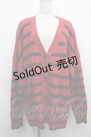 画像: NieR Clothing / ボーダーカーディガン  黒ｘ赤 S-25-09-11-024-PU-TO-HR-ZS