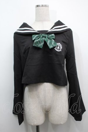 画像: NieR Clothing / リボン付きセーラートップス  黒ｘグリーン S-25-09-11-027-PU-TO-HR-ZS