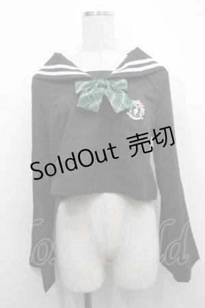 画像: NieR Clothing / リボン付きセーラートップス  黒ｘグリーン S-25-09-11-027-PU-TO-HR-ZI